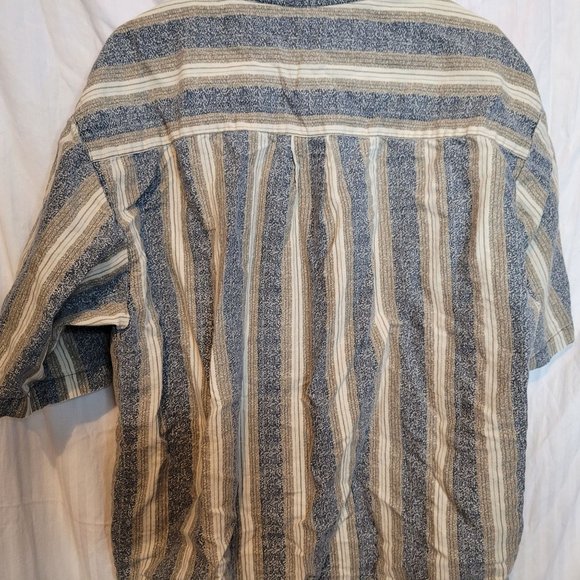 Vintage Bugle Boy Company Collarless Button Up Shirt Blue Tan Stripes XL - Picture 11 of 12